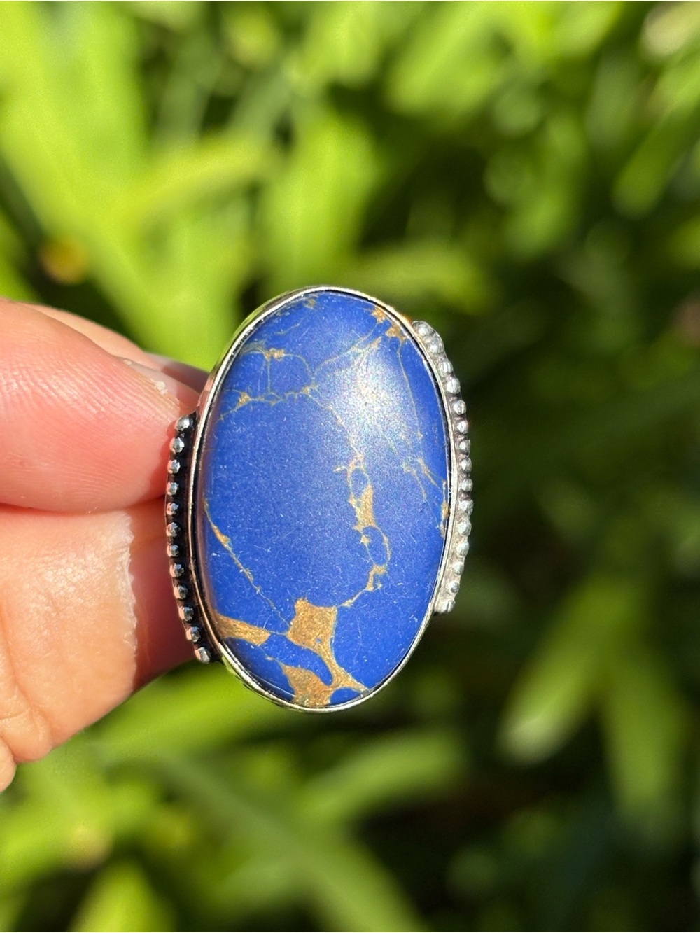 SIZE 9 Oval Blue Mosaic Jasper Ring